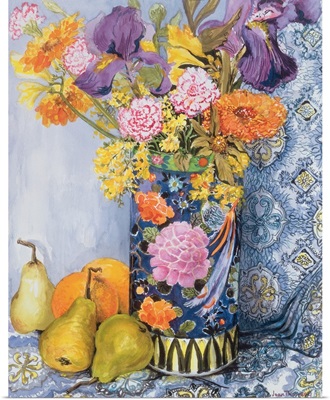 Iris and Pinks in a Japanese Vase with Pears