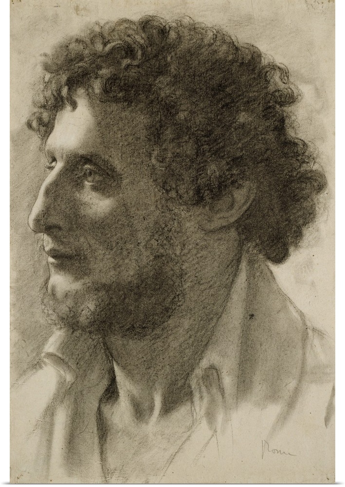 Italian Head, c.1856, charcoal, with stumping, heightened with touches of white chalk, on ivory wove paper.