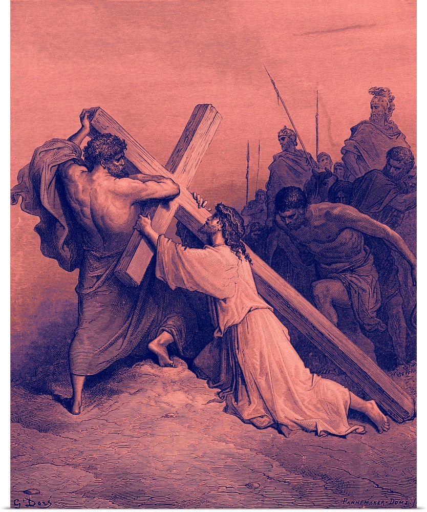Jesus falling beneath the cross. Nineteenth-century engraving by Gustave Dore, 1832 - 1883. Cassell's Dore Gallery by Edmu...
