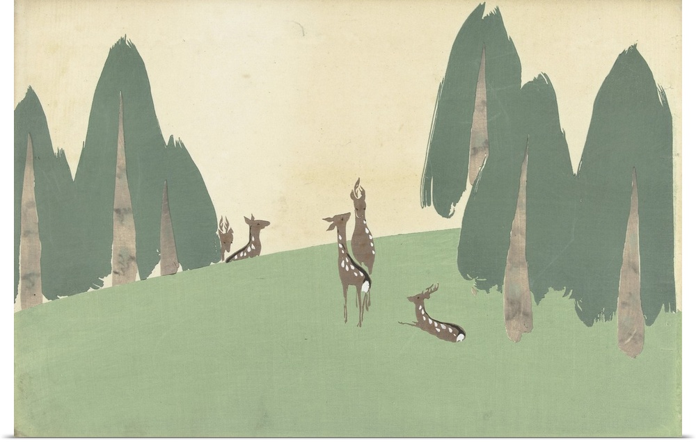 2909664 Kasugano deer, 1909 (woodblock print) by Sekka, Kamisaka (1866-1942); 30.2x 46.3 cm; Rijksmuseum, Amsterdam, The N...