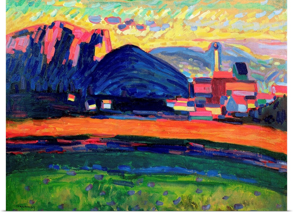 Landscape with Hills, c.1908 (originally oil on cardboard) by Kandinsky, Wassily (1866-1944)