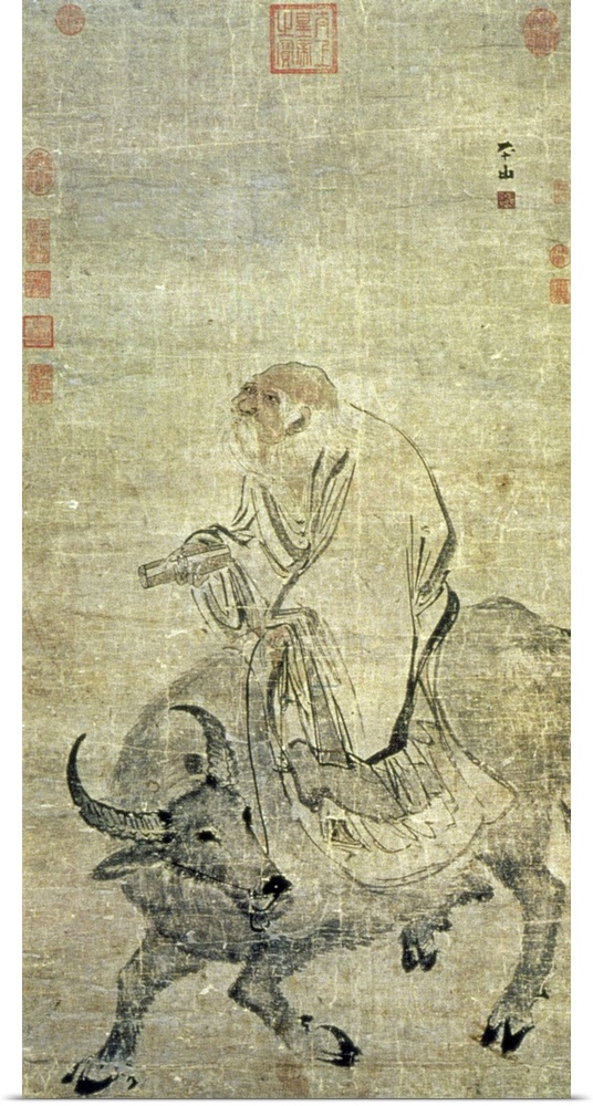 XTD84804 Lao-tzu (c.604-531 BC) riding his ox, Chinese, Ming Dynasty (1368-1644) (ink and w/c on silk)  by Chinese School,...