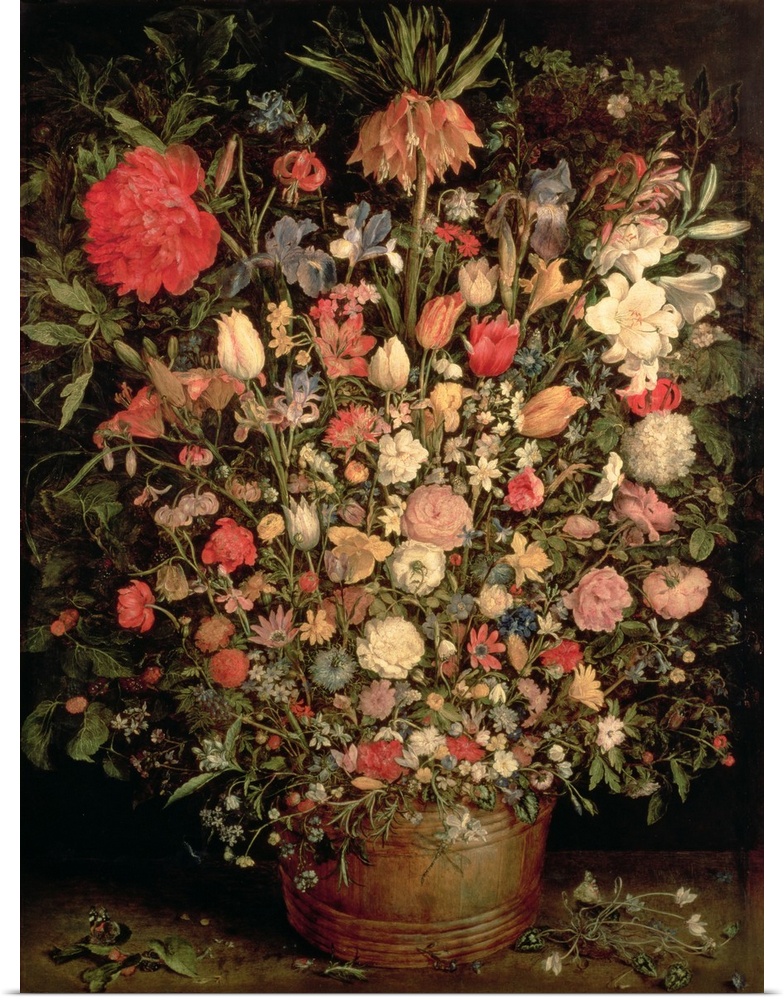 XAM66447 Large bouquet of flowers in a wooden tub, 1606-07, (oil on canvas)  by Brueghel, Jan the Elder (1568-1625); 98x73...