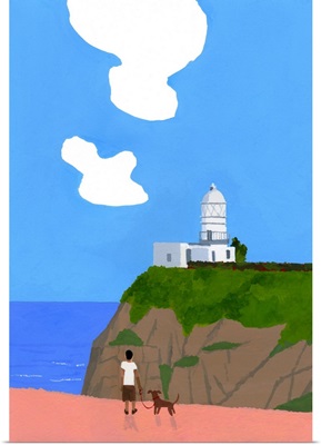 Lighthouse, Dog And Boys