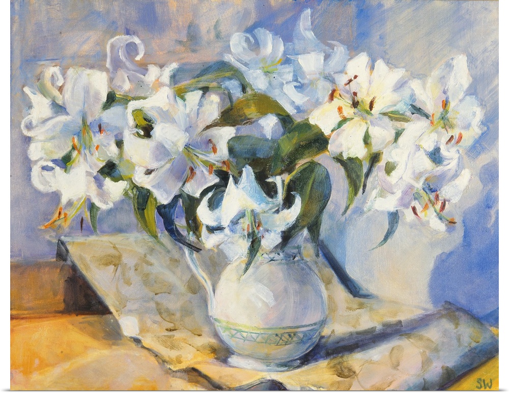 Lilies in white jug, 2000, oil on canvas.
