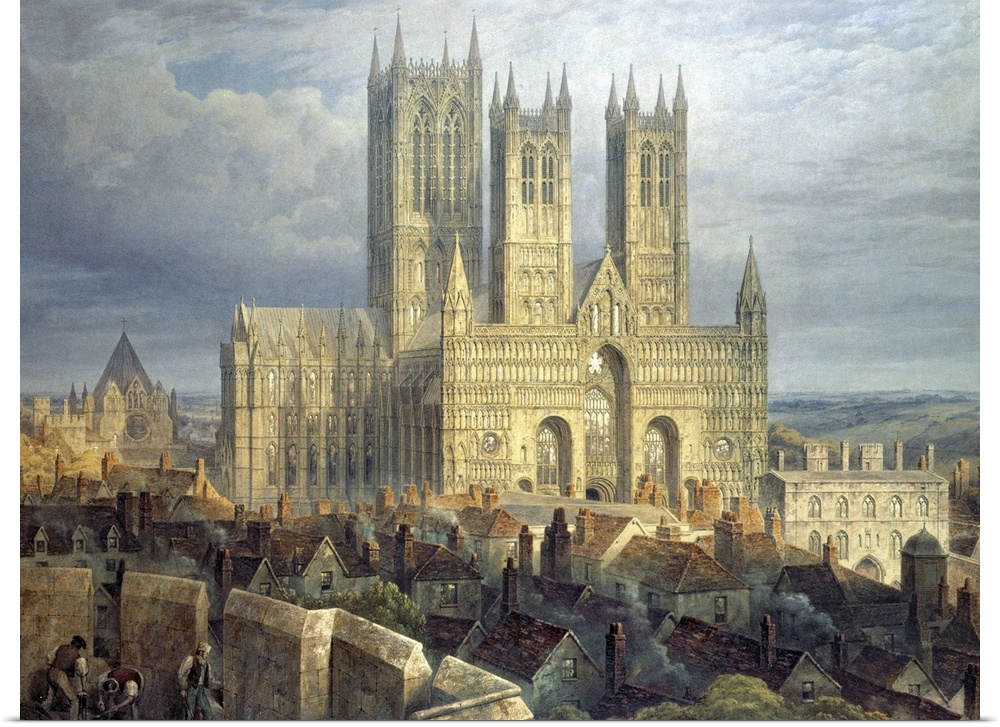 BAL33429 Lincoln Cathedral from the North West, c.1850 (w/c on paper)  by Mackenzie, Frederick (c.1788-1854); watercolour ...