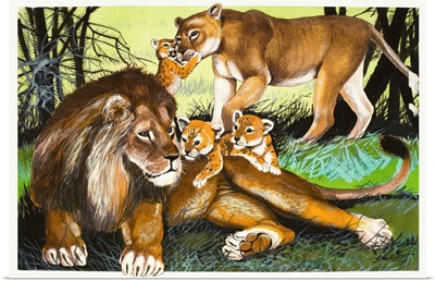 Lion, lioness and cubs