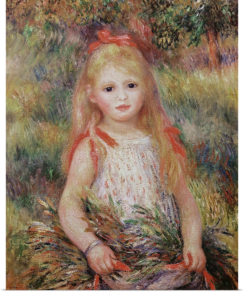 XIR72601 Little Girl Carrying Flowers, or The Little Gleaner, 1888 (oil on canvas); by Renoir, Pierre Auguste (1841-1919);...