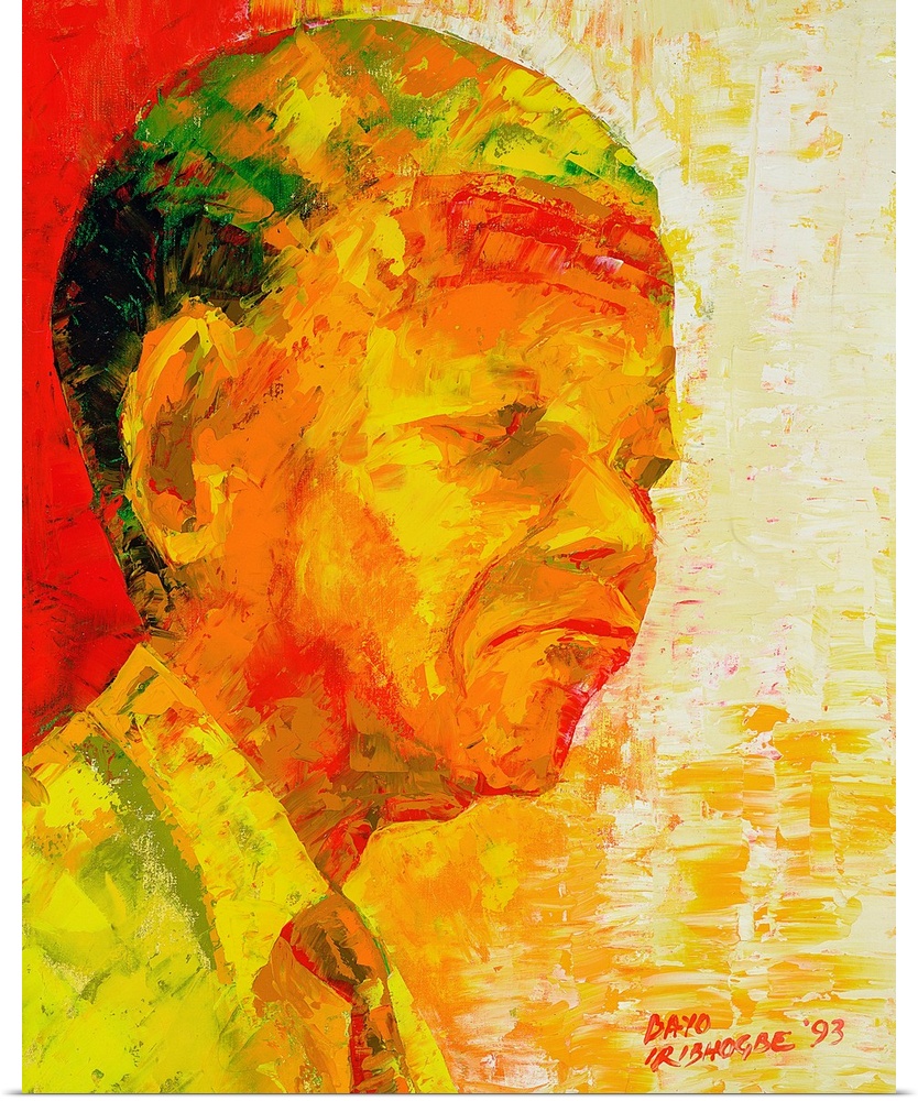 Abstract painting with large brushstrokes that represents Nelson Mandela.