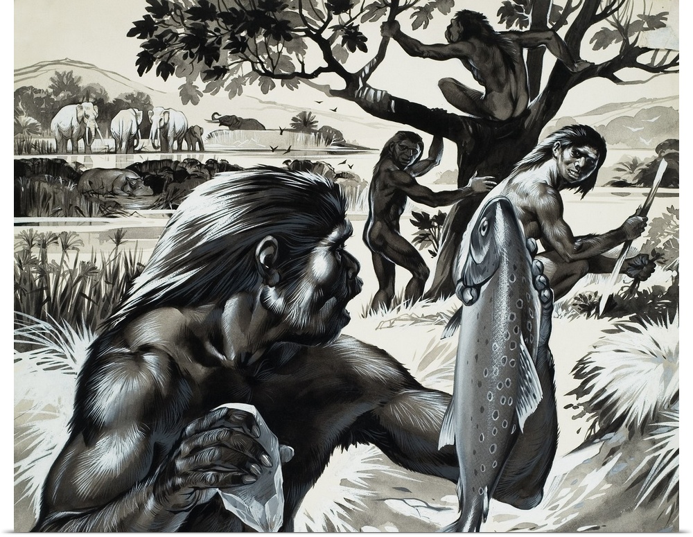 Mankind in the Making: The First Europeans.  Original artwork for "Look and Learn," issue 244.
