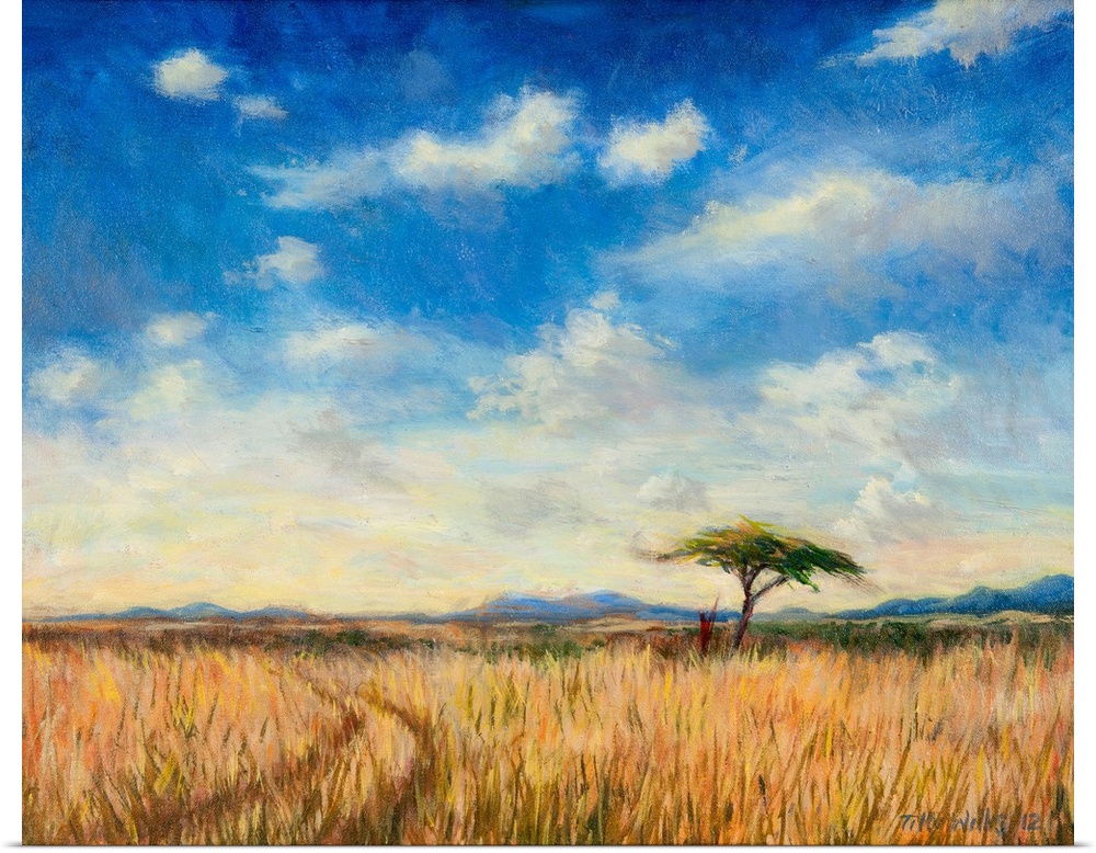 Contemporary painting of a tree in the Kenyan landscape.