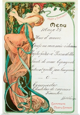 Menu Printed By Champagne Moet And Chandon For A French Specialty Meal, Illustration