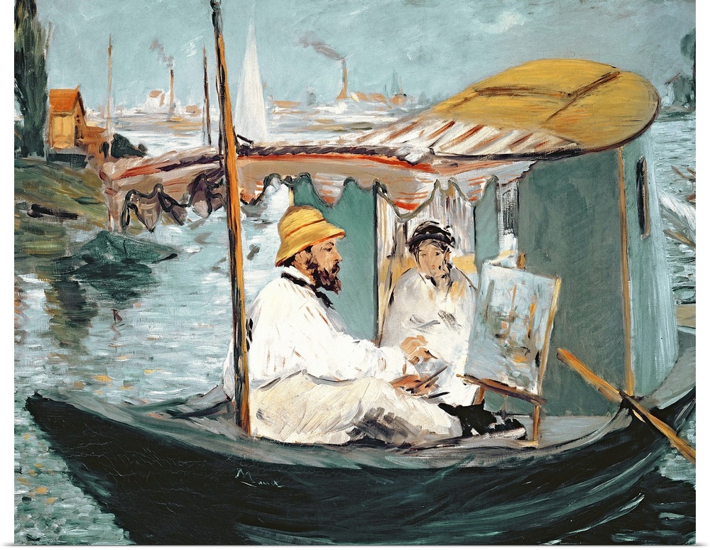 Monet in his Floating Studio, 1874 (originally oil on canvas) by Manet, Edouard (1832-83).
