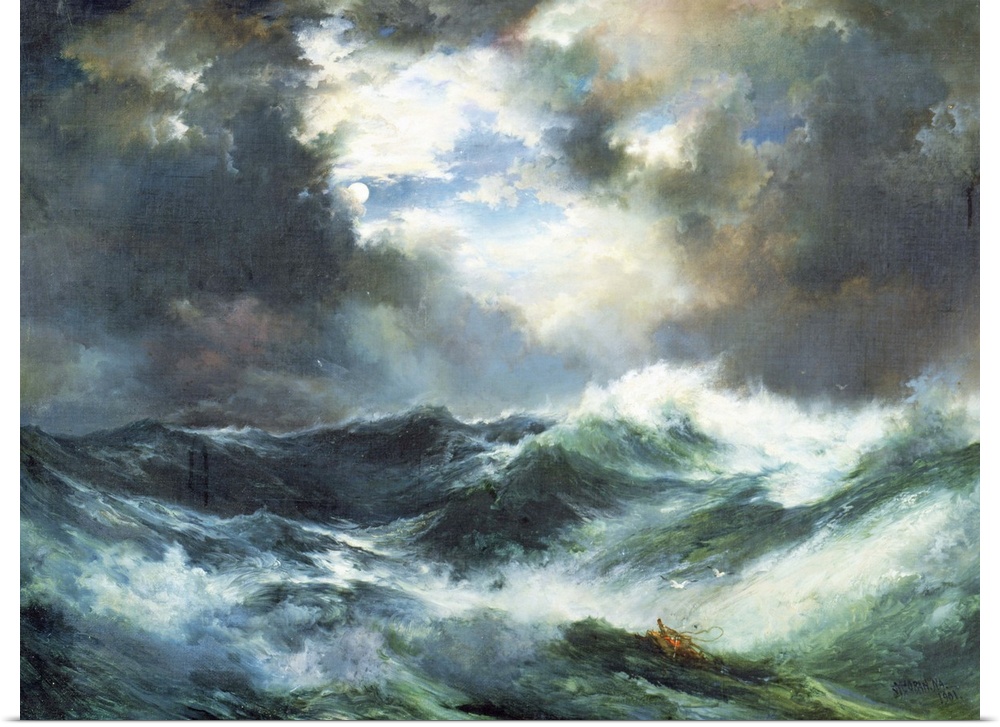 Moonlit Shipwreck at Sea, 1901, oil on canvas.  By Thomas Moran (1837-1926).