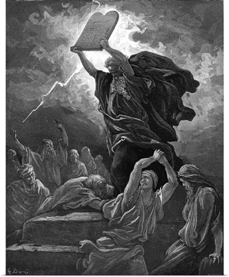 Moses Breaks The Tablets Of The Law, Engraving - Bible