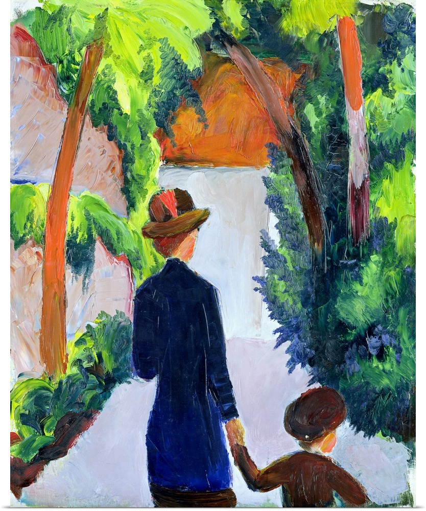 XKH141452 Mother and Child in the Park, 1914 (oil on canvas)  by Macke, August (1887-1914); 56.3x46 cm; Hamburger Kunsthal...