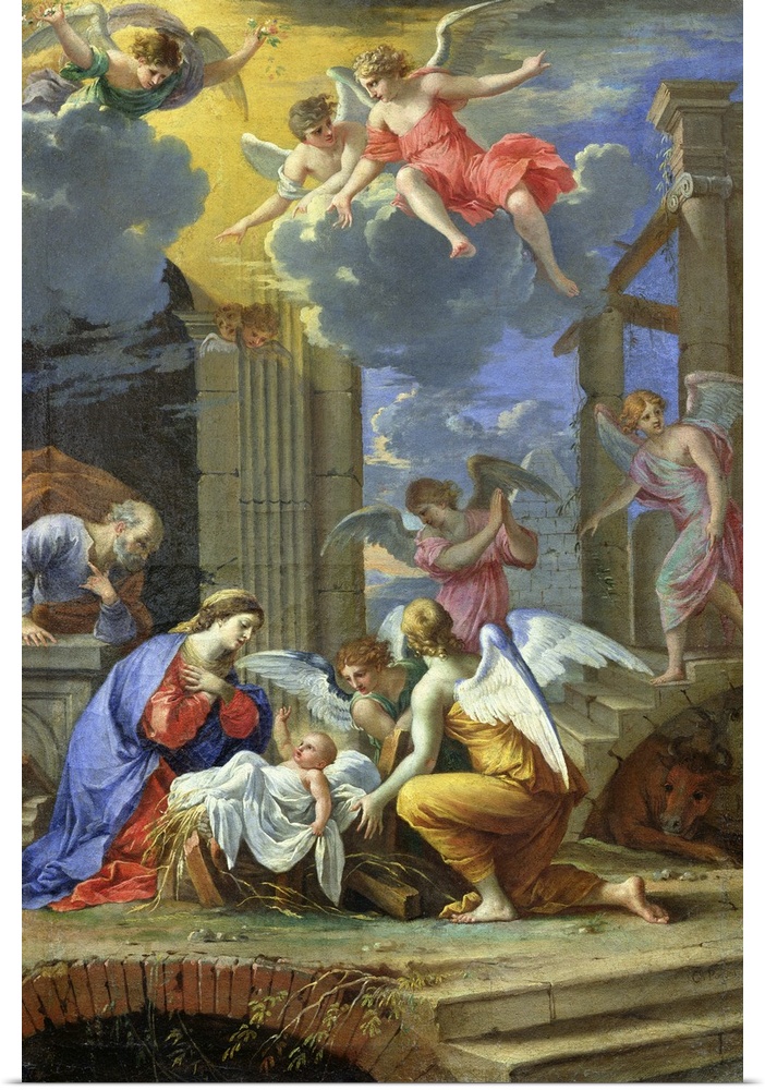 XIR33801 Nativity, 1667 (oil on canvas)  by Poerson, Charles (1609-67); 53x37 cm; Louvre, Paris, France; Giraudon; French,...