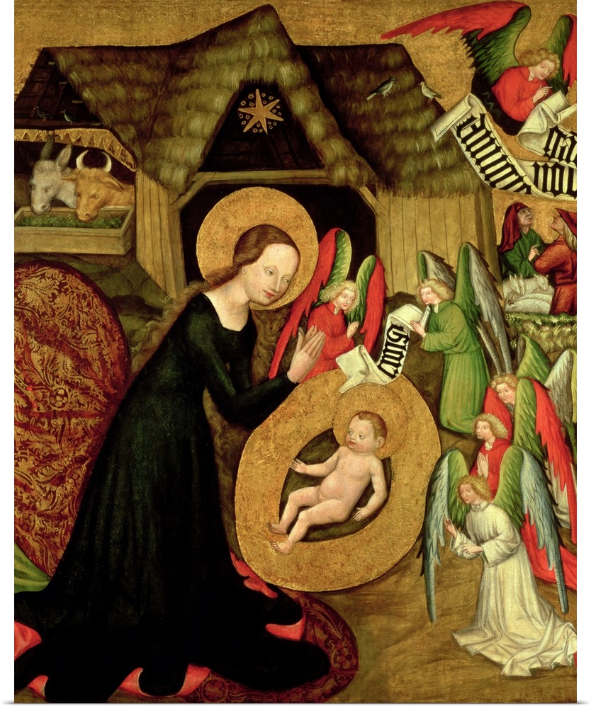 XAM74819 Nativity, c.1425 (oil on panel)  by Master of Raigern, (fl.1400-33); 81x75 cm; Kunsthistorisches Museum, Vienna, ...