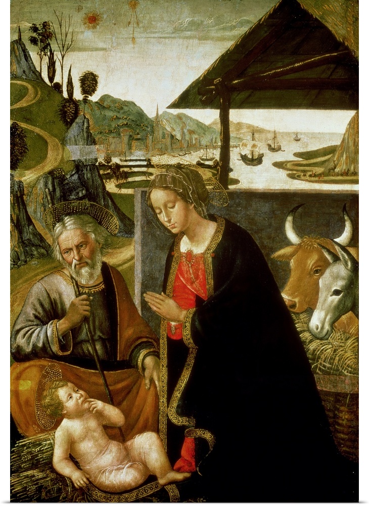 BAL74776 Nativity, c.1490 (panel)  by Mainardi, Sebastiano (1460-1513); oil on panel; 80x56 cm; Pushkin Museum, Moscow, Ru...