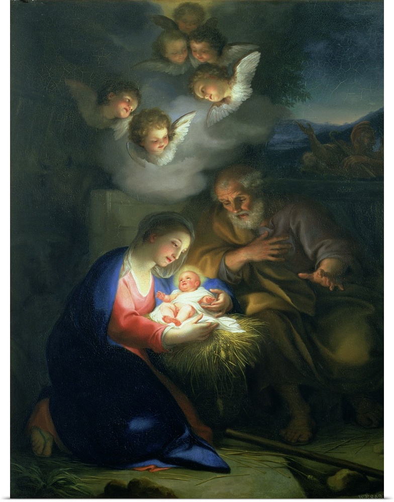 XAM77178 Nativity Scene; by Mengs, Anton Raphael (1728-79); oil on canvas; 66.8x48.2 cm; Private Collection; German, out o...