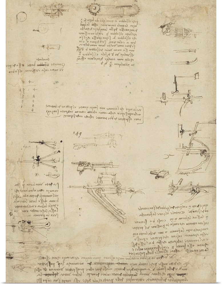 Notes about perspective and sketch of devices for textile machinery from Atlantic Codex