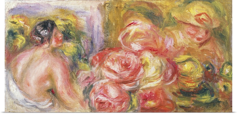 Nude Girl With Hat And Roses, 1916 (Originally oil on canvas)
