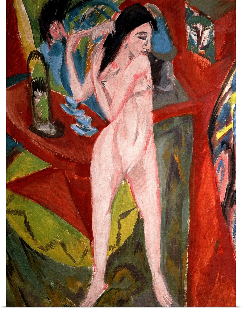 BAL41072 Nude Woman Combing Her Hair, 1913 (oil on canvas)  by Kirchner, Ernst Ludwig (1880-1938); 125x90 cm; Brucke Museu...