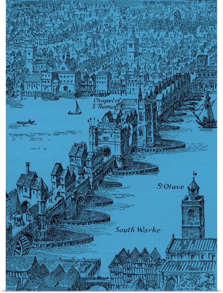 Old London Bridge - Elizabethan drawing. The Bookman, Christmas 1927, p102 From 'London Bridge' by G B Besant.