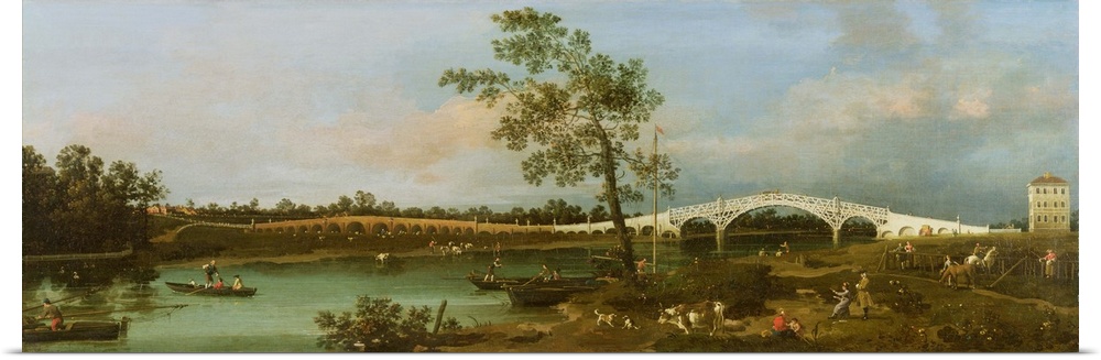 Old Walton's Bridge, 1755 (oil on canvas) by Canaletto, (Giovanni Antonio Canal) (1697-1768) Yale Center for British Art, ...