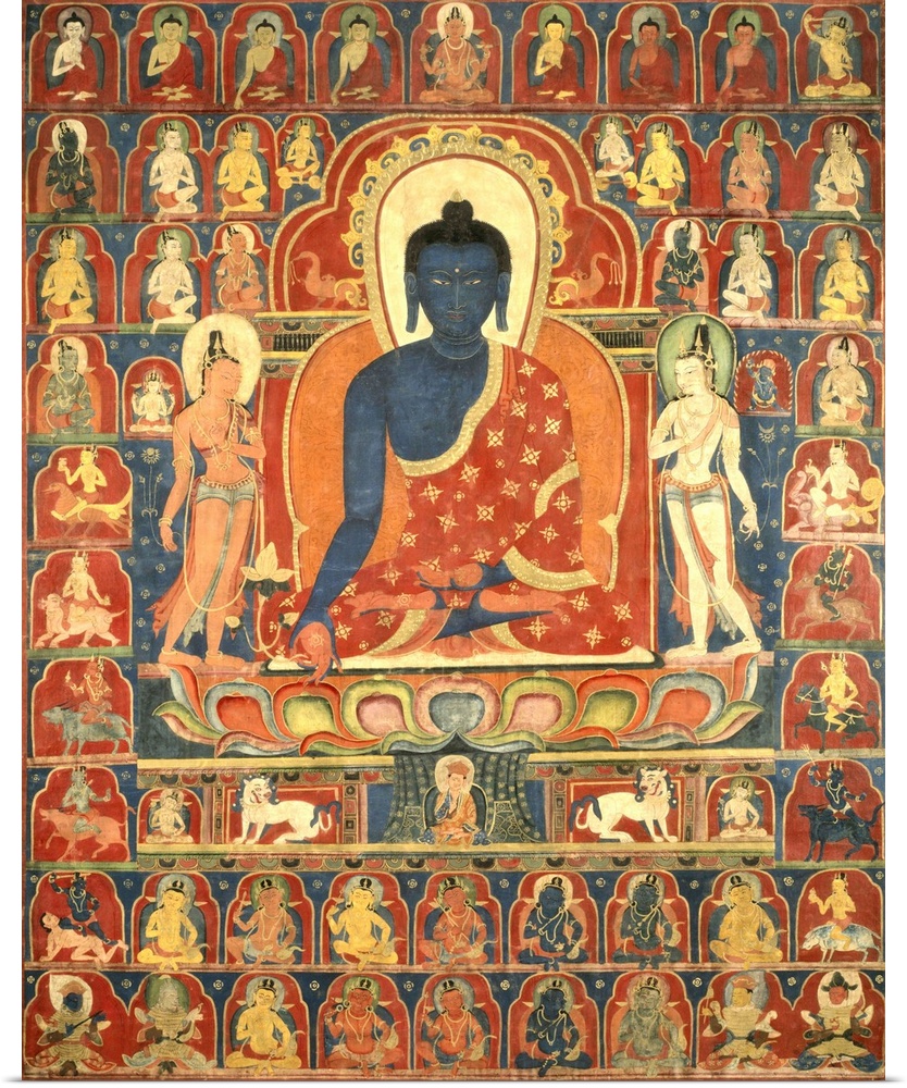 Painted Banner, Thangka with the Medicine Buddha, Bhaishajyaguru, 14th century, pigment on cloth.