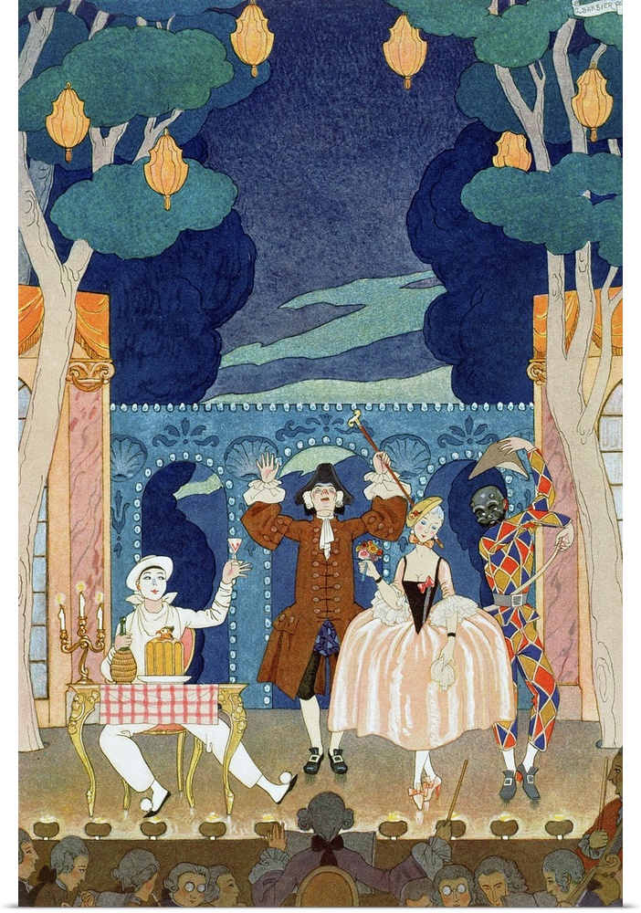 STC226919 Pantomime Stage, illustration for 'Fetes Galantes' by Paul Verlaine (1844-96) 1924 (pochoir print) by Barbier, G...