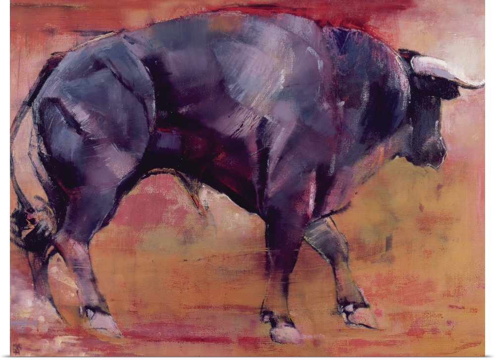 Contemporary painting of a large black bull.