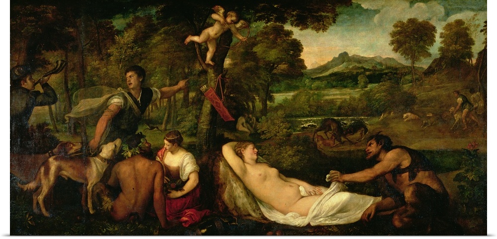 XIR28580 Pardo Venus or Jupiter and Antiope (oil on canvas)  by Titian (Tiziano Vecellio) (c.1488-1576); 196x385 cm; Louvr...
