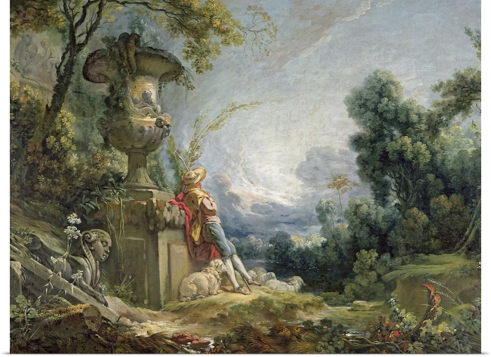XAE53754 Pastoral Scene, or Young Shepherd in a Landscape (oil on canvas); by Boucher, Francois (1703-70); 89x121.5 cm; Mu...