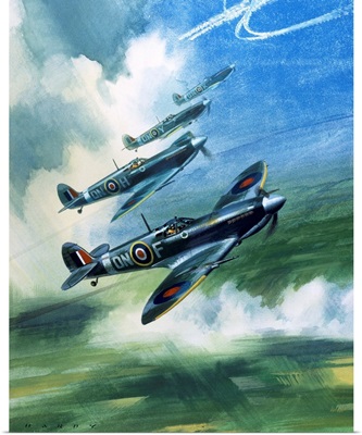 Patrolling flight of 416 Squadron, Royal Canadian Air Force, Spitfire Mark 9's