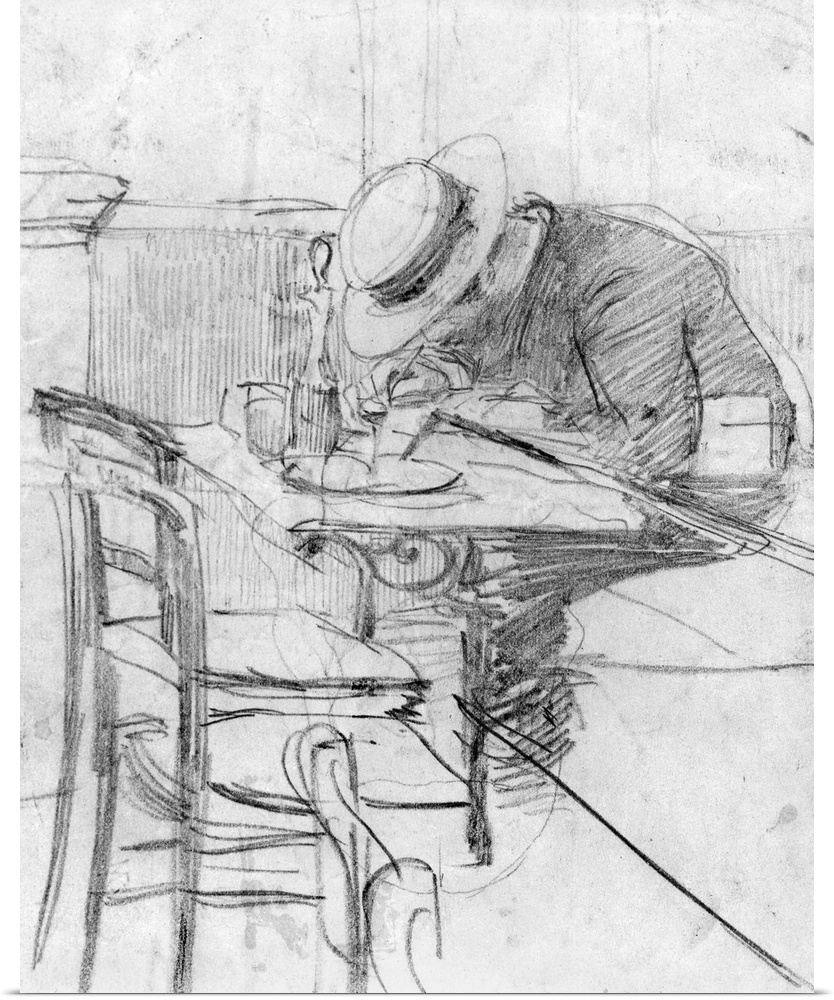 Paul Cesar Helleu at a table in a cafe (pencil on paper) (b/w photo) by Boldini, Giovanni (1842-1931); Musee de la Ville d...