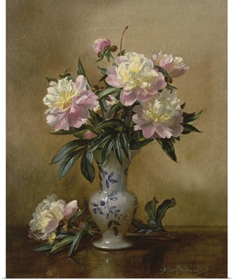 Peonies In A Blue And White Vase