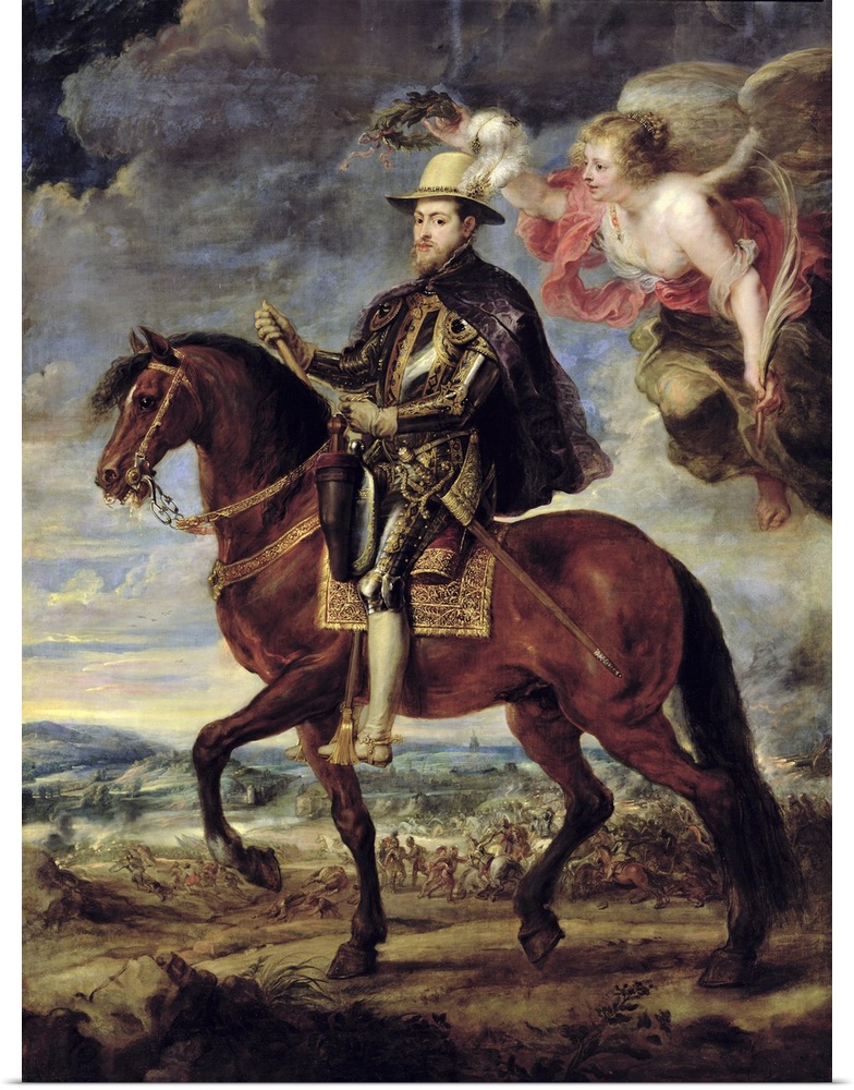 XIR37219 Philip II (1527-98) Crowned by Victory, 1628 (oil on canvas)  by Rubens, Peter Paul (1577-1640); 314x228 cm; Prad...