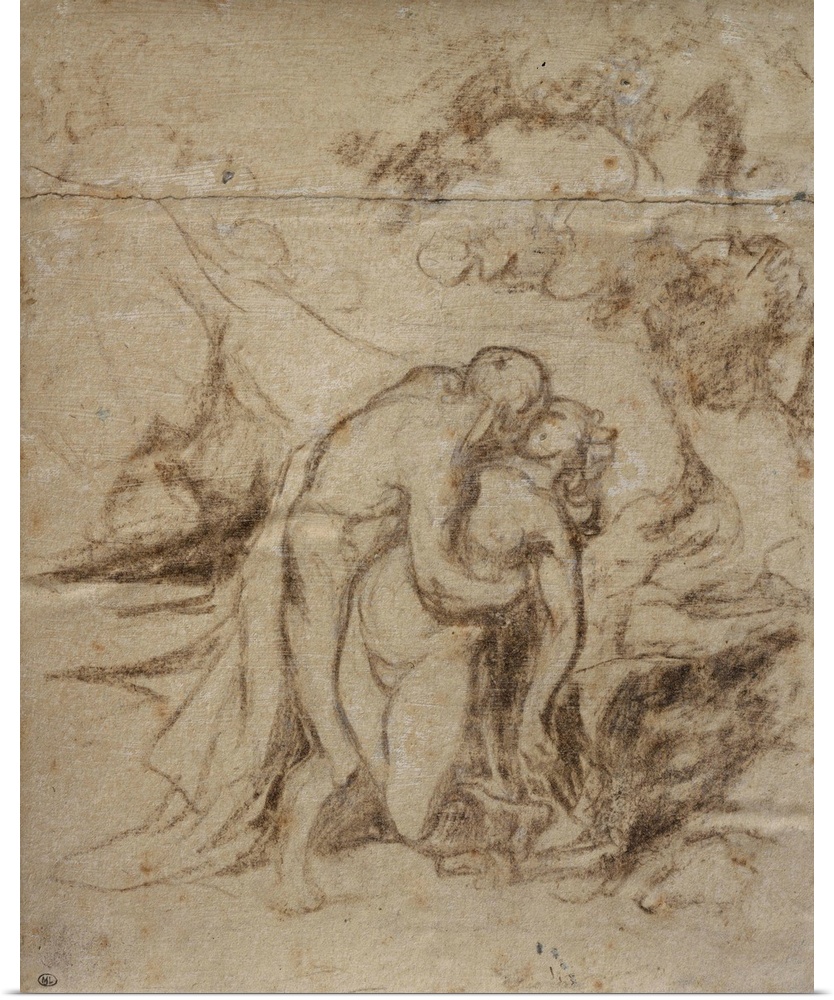 XIR238610 Phrosine and Melidore or, The Kiss, c.1848-52 (chalk on card) by Daumier, Honore (1808-79); 30x24.9 cm; Louvre, ...