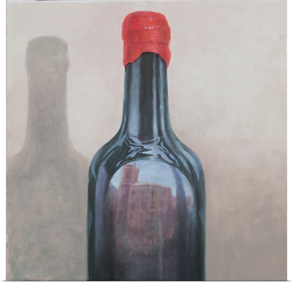 Contemporary still life of a wine bottle.