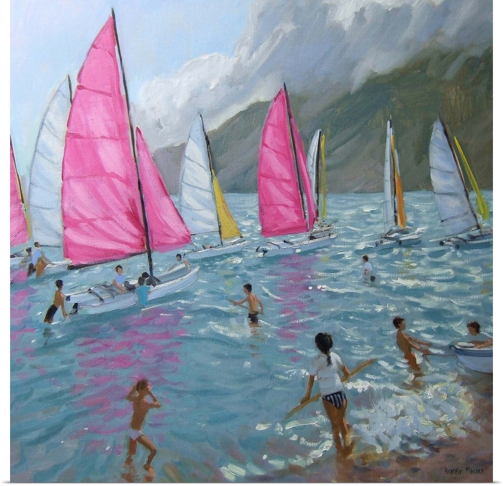 Pink and white sails, Lefkas, 2007, (originally oil on canvas) by Macara, Andrew