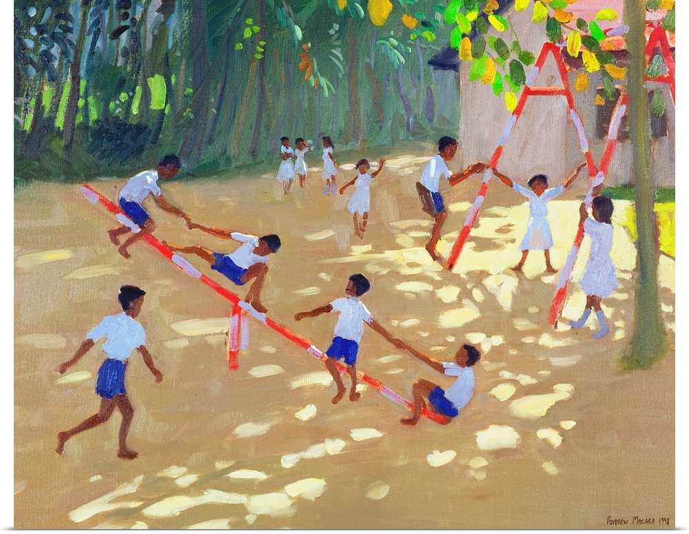 Contemporary painting of children playing on a playground.