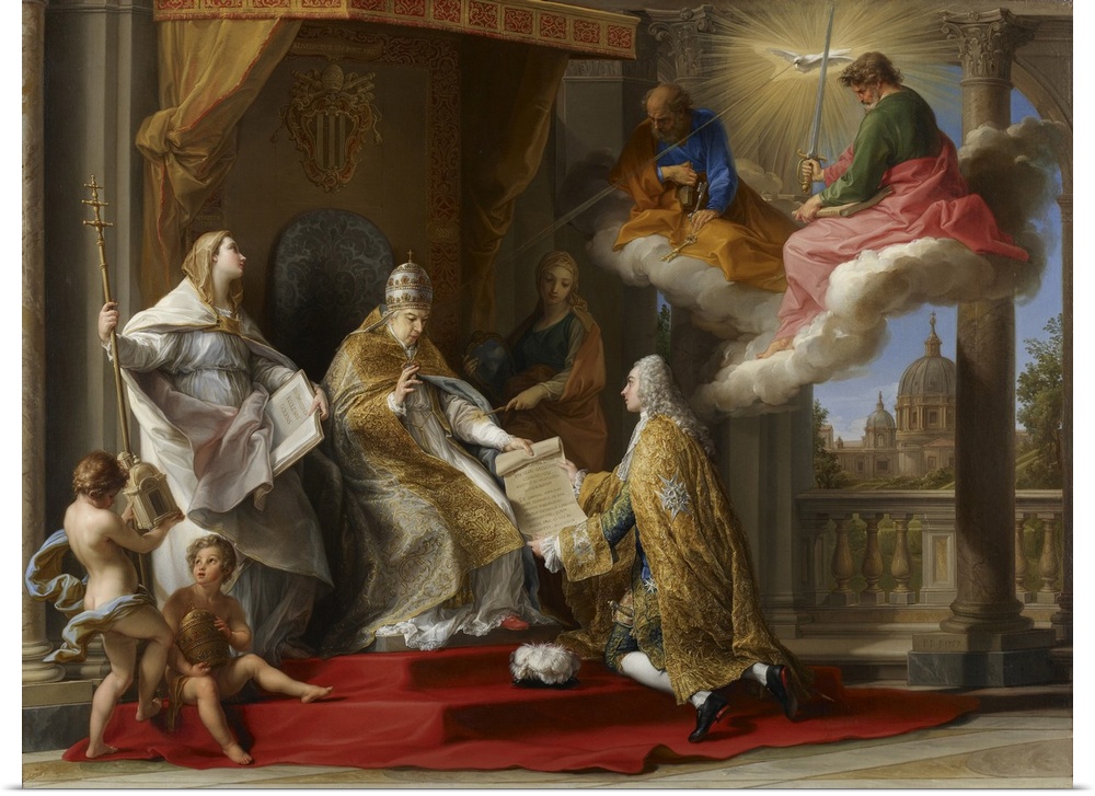 Pope Benedict XIV presenting the Encyclical 'Ex Omnibus' to the Comte de Stainville, later Duc de Choiseul, 1757 (oil on c...