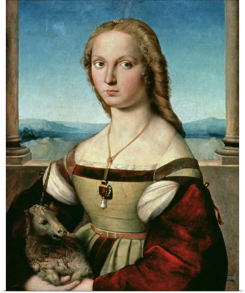 XIR67880 Portrait of a Lady with a Unicorn, c.1505-6 (oil on panel)  by Raphael (Raffaello Sanzio of Urbino) (1483-1520); ...