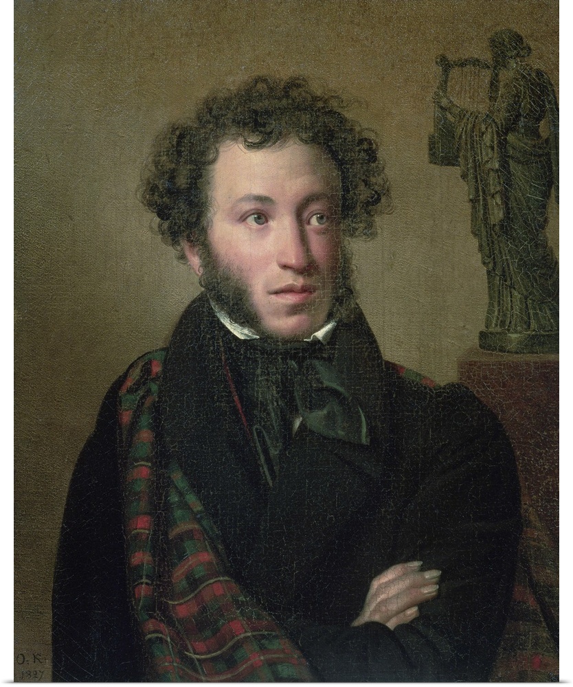 BAL67571 Portrait of Alexander Pushkin, 1827 (oil on canvas)  by Kiprensky, Orest Adamovich (1778-1836); 63x54 cm; Tretyak...