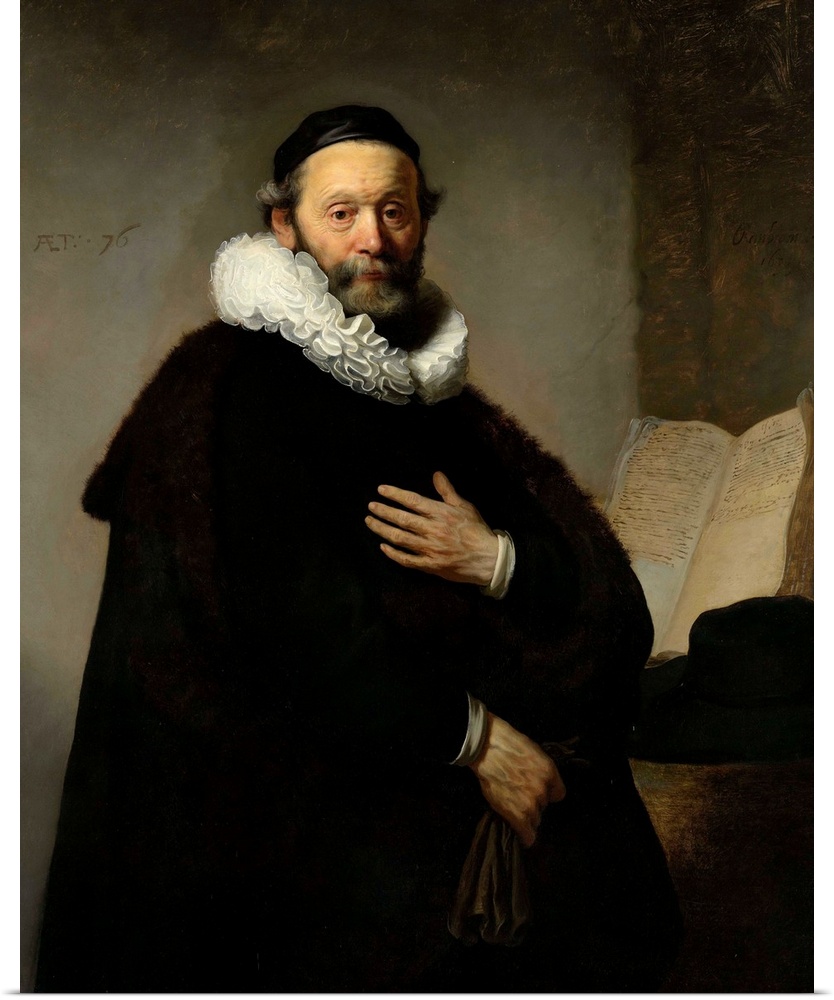 Painting by Rembrandt of a portrait of Johannes Wtenbogaert.