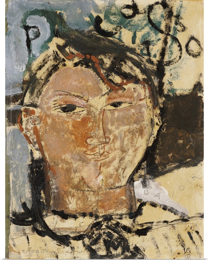 CH378362 Portrait of Picasso, 1915 (oil on paper laid on card) by Modigliani, Amedeo (1884-1920); 34.2x26.3 cm; Private Co...