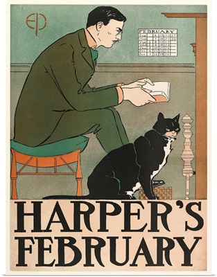 Poster advertising Harper's New Monthly Magazine, February 1898 (colour litho)