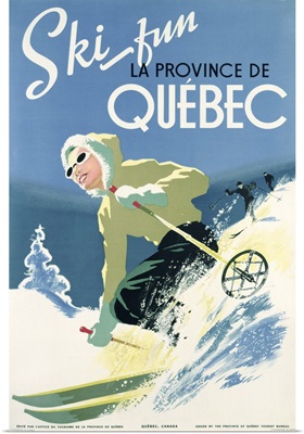 Poster advertising skiing holidays in the province of Quebec, c.1938