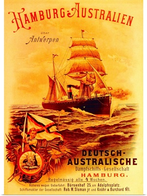 poster advertising the German Australian Steamship Company, 1889